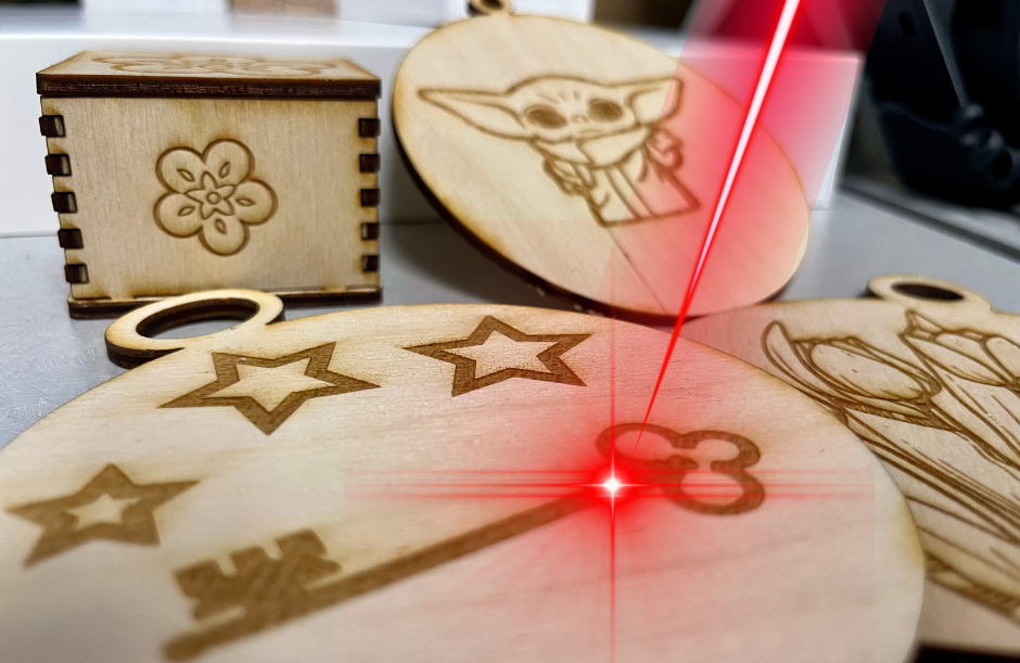 Wood laser cut and engraved examples