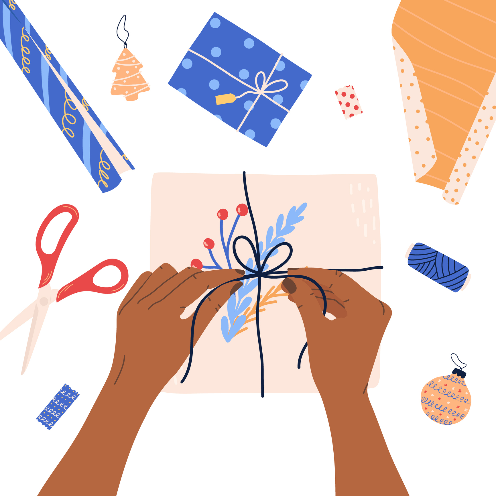 illustrated hand wrapping presents