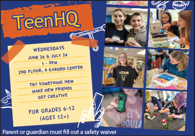 Poster with teens making projects in the TeenHQ program