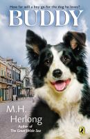 Book cover of Buddy by M.H. Herlong. There is a black and white border collie dog on the cover. 