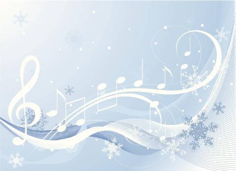Illustration of musical bars and notes on a light blue and snowy background