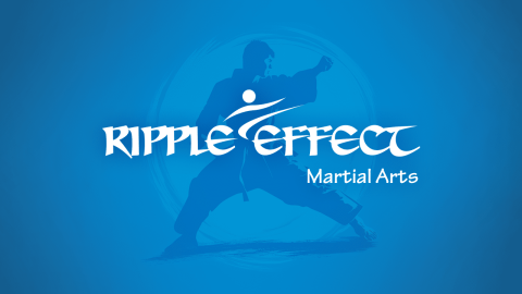 Ripple Effect Martial Arts logo blue and white with person in stance