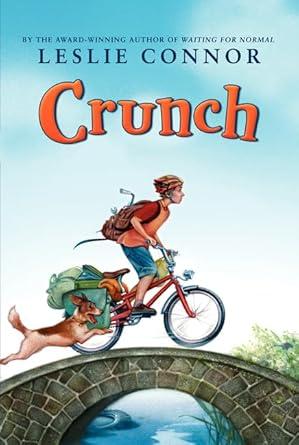 Cover of Crunch.  A boy riding a bicycle over a bridge.