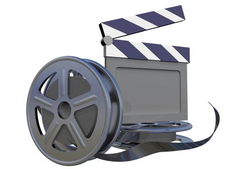 film reel and action marker clipart in black and white
