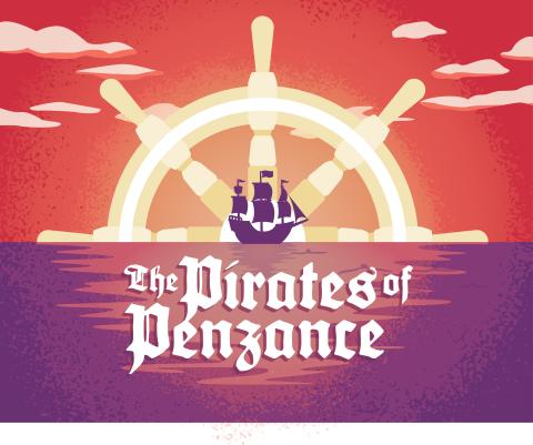 Pirates of Penzance logo: image of pirate ship on the ocean