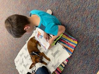 Child reading to a dog