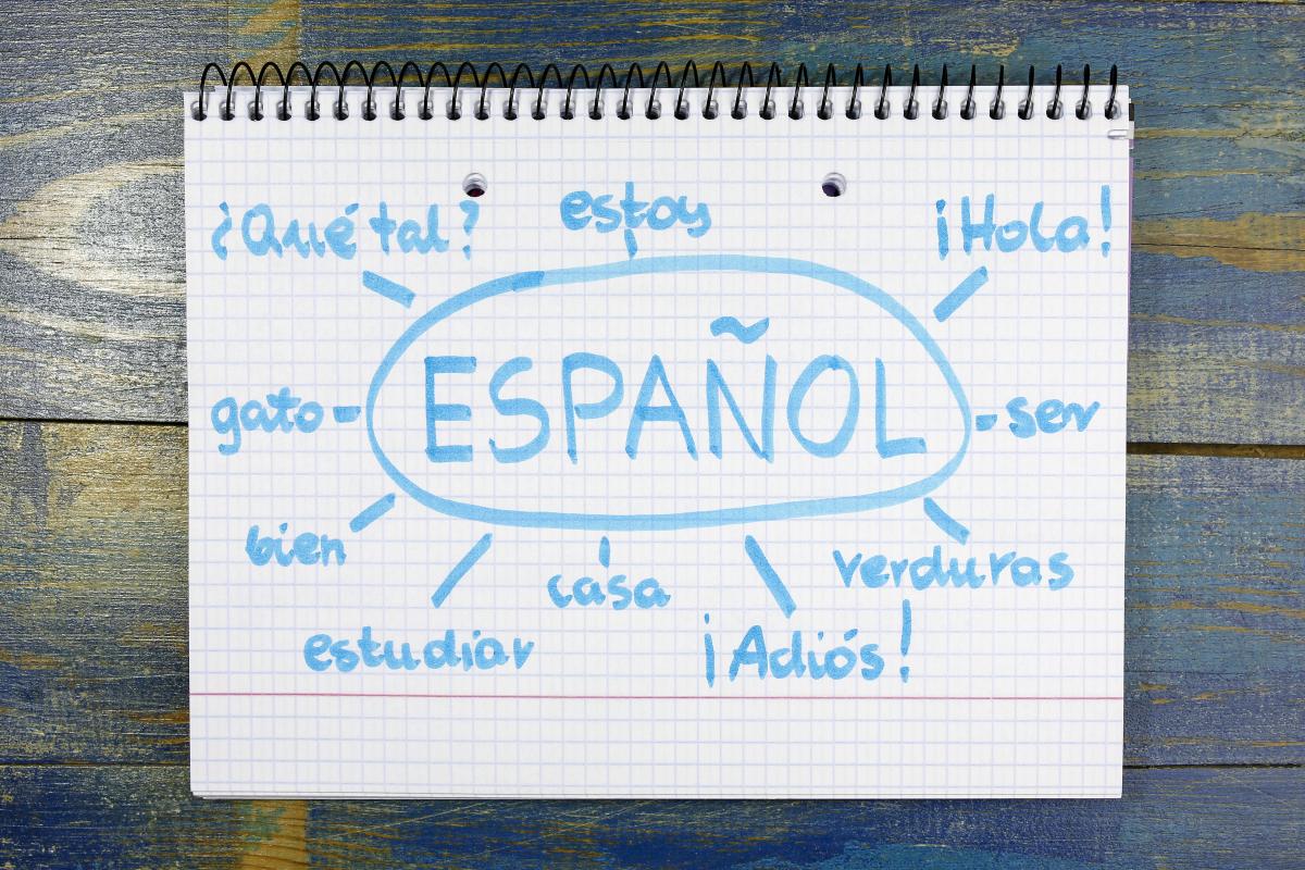 A notebook opened to a page on which there is a spider diagram with the word "ESPAÑOL" at the center