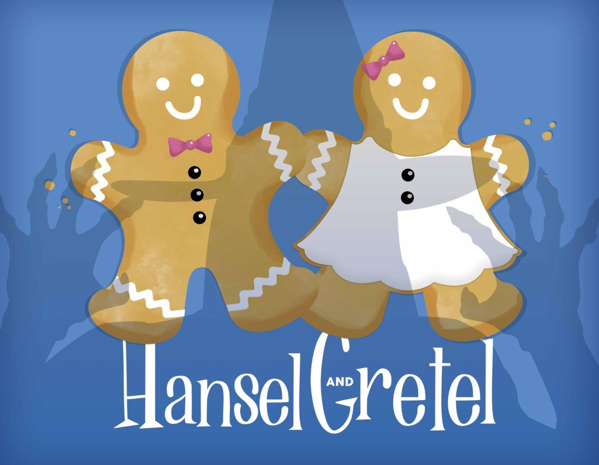 image of gingerbread cookies with text "hansel and gretel" below