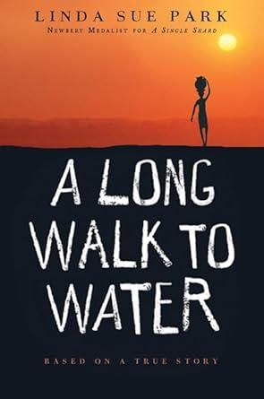 Cover of A Long Walk to Water.  Person standing with the sun shining bright in the background.