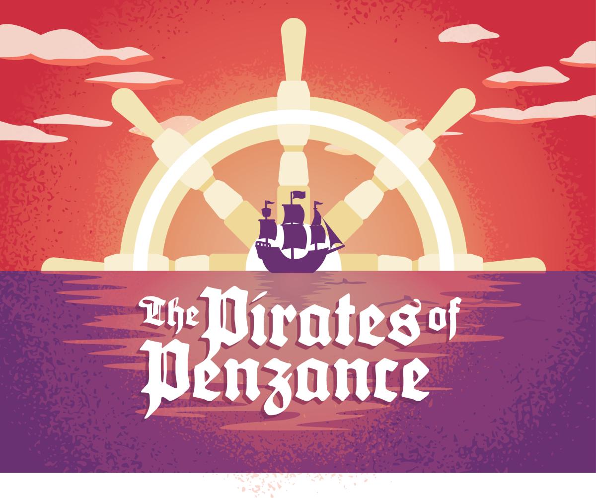 Pirates of Penzance logo: image of pirate ship on the ocean