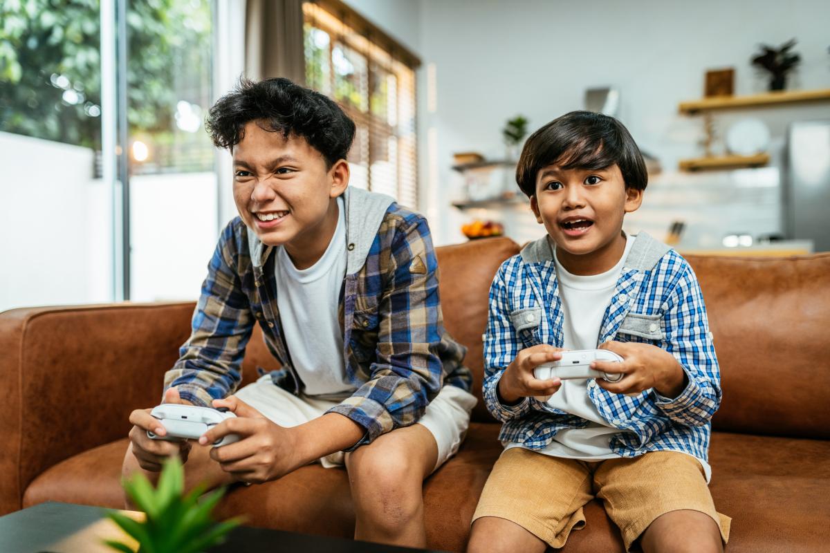 Kids playing video games